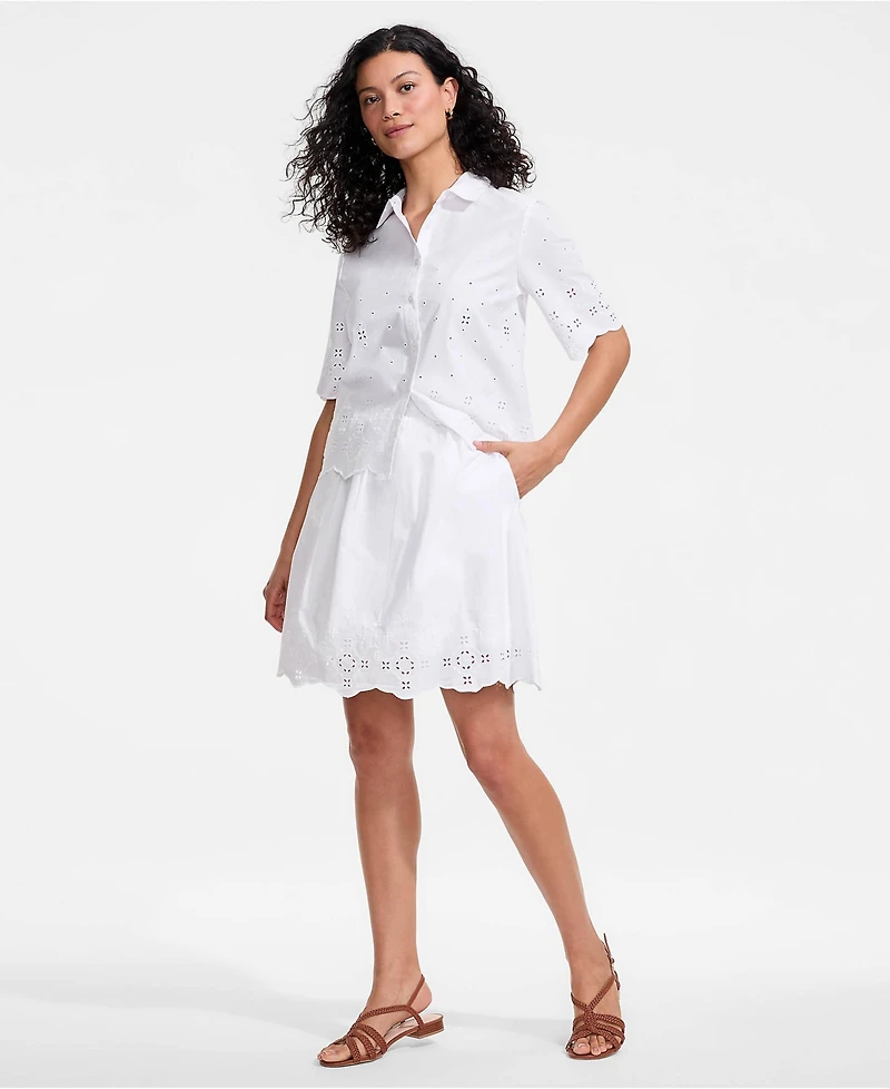 Lands' End Women's Poplin Eyelet Mini Skirt