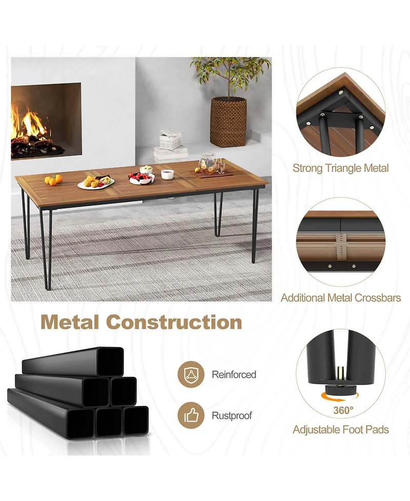 Gymax Set of 9 Patio Dining Set w/79'' Rectangular Dining Table and 8 Stackable Rattan Chairs