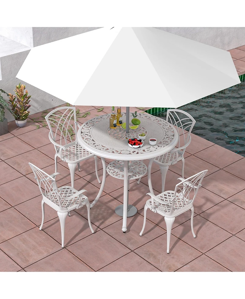 Gymax 5 Pieces All-Weather Outdoor Cast Aluminum Dining Set Round Dining Table