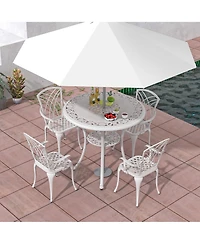 Gymax 5 Pieces All-Weather Outdoor Cast Aluminum Dining Set Round Dining Table
