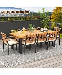 Gymax 9 Pcs Patio Dining Set Acacia Wood Table w/ Soft Cushions and 1.9'' Umbrella Hole