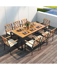 Gymax 9 Pieces Patio Dining Set w/ Soft Cushions and 1.9'' Umbrella Hole for Garden