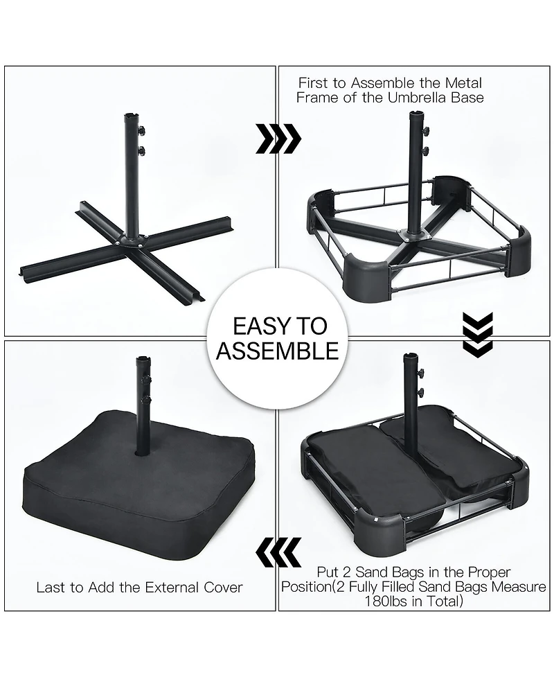 Gymax 9 Piece Patio Wicker Dining Set w/ Double-Sided Patio Grey Umbrella Stackable Chairs