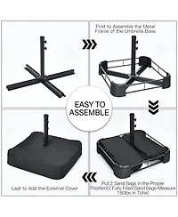 Gymax 9 Piece Patio Wicker Dining Set w/ Double-Sided Patio Grey Umbrella Stackable Chairs