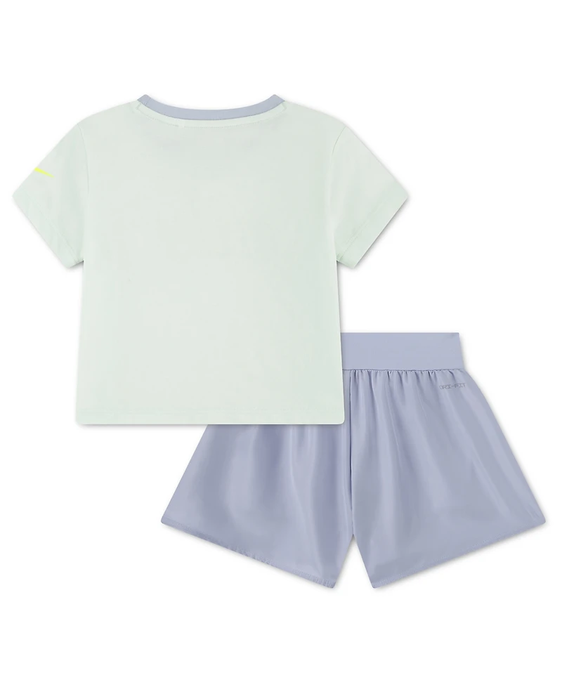 Nike Girls' Toddler 2T-4T Crewneck T-Shirt and Crossover Shorts, 2-Piece Set