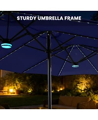 Mondawe 15ft Double-Sided Solar Rgb Led Patio Umbrella with Base, Dual Charging