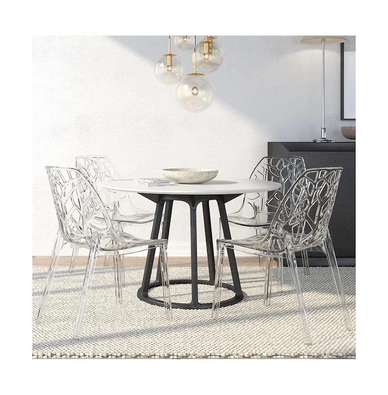 LeisureMod Cornelia Modern Spring Cut-Out Tree Design Stackable Dining Chair