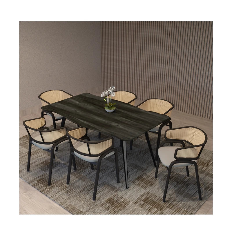 LeisureMod Dining Chair With Stainless Steel Legs Velvet Seat and Wicker Back