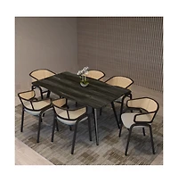 LeisureMod Dining Chair With Stainless Steel Legs Velvet Seat and Wicker Back