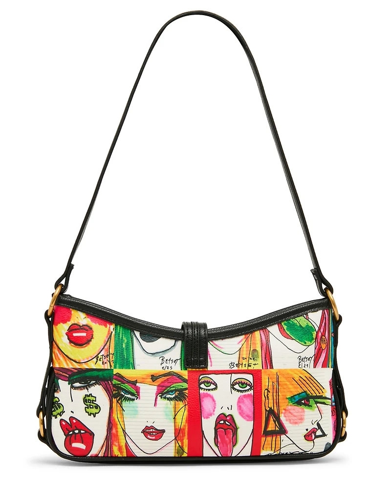 Betsey Johnson Artwork Faces Small Shoulder Handbag