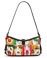 Betsey Johnson Artwork Faces Small Shoulder Handbag
