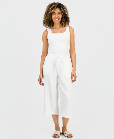 Style & Co Petite Cotton Gauze Wide-Leg Cropped Pants, Macy's Exclusive
