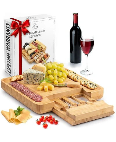 Zulay Kitchen Wooden Bamboo Cheese Board Party Set