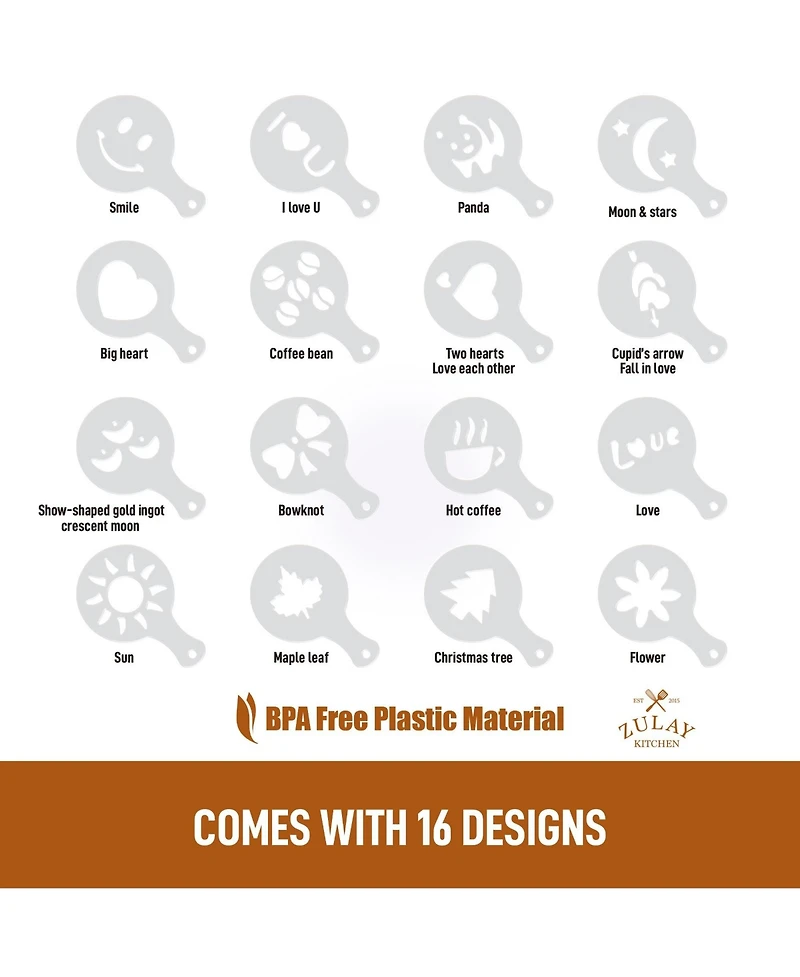 Plastic Stencils for Latte Art 16-Pc.
