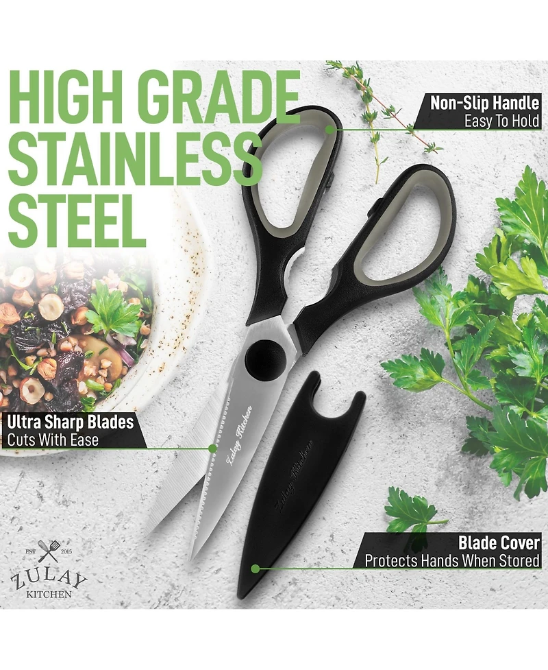 Zulay Kitchen Ultra Sharp Stainless Steel Kitchen Shears With Protective Cover