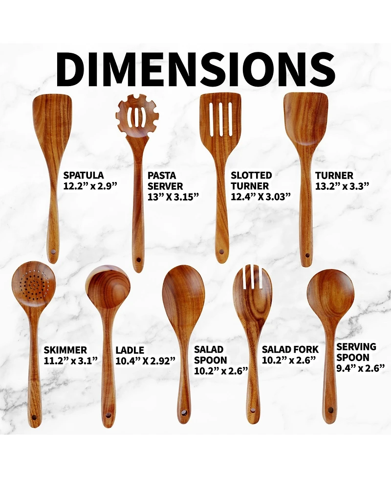 9-Piece Natural Teak Wooden Utensils for Cooking