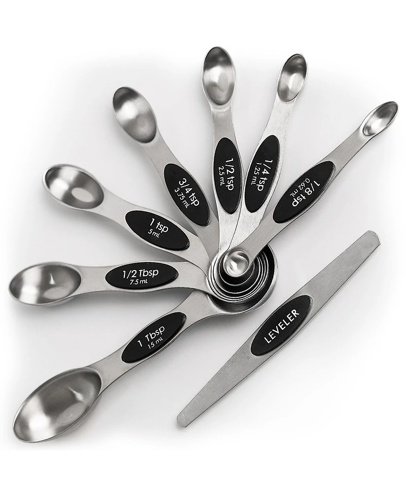 Premium Stainless Steel Magnetic Measuring Spoons, 8 Piece Set with Leveler
