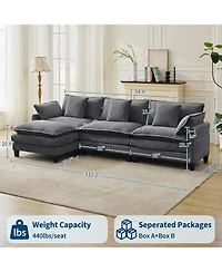 gaomon 112" Modular Sectional Sofa, U-Shaped Corduroy Cloud Couch with Ottoman and Pillows