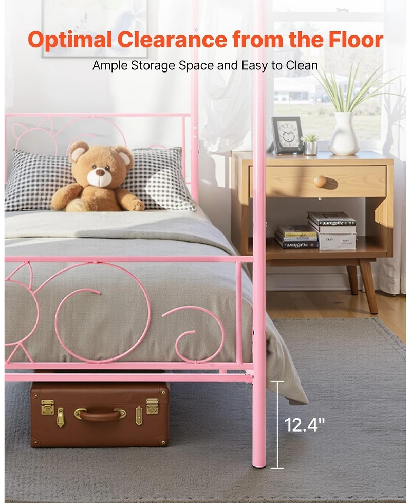 Gouun Twin Canopy Bed Frame with Metal Slats and Underbed Storage