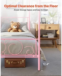 Gouun Twin Canopy Bed Frame with Metal Slats and Underbed Storage