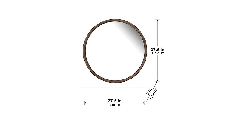 Busdays 28" Round Wood Mirror, Wall Mounted Mirror Home Decor for Bathroom Living Room