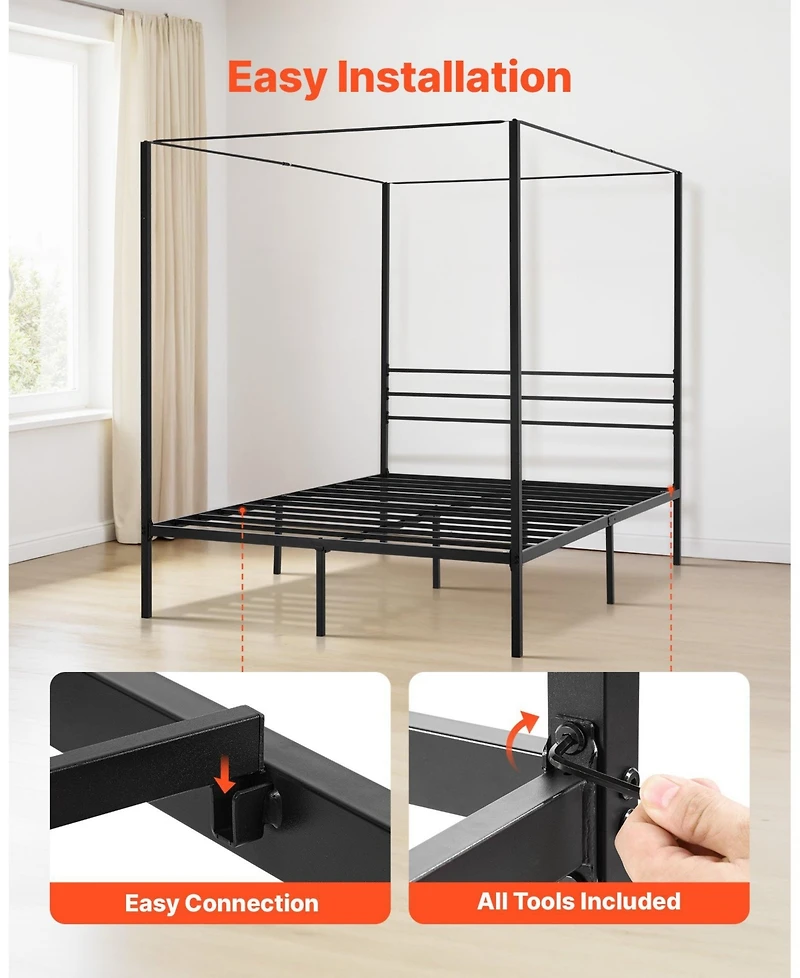 Gouun Canopy Bed Frame with Underbed Storage and Metal Slats