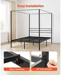 Gouun Canopy Bed Frame with Underbed Storage and Metal Slats