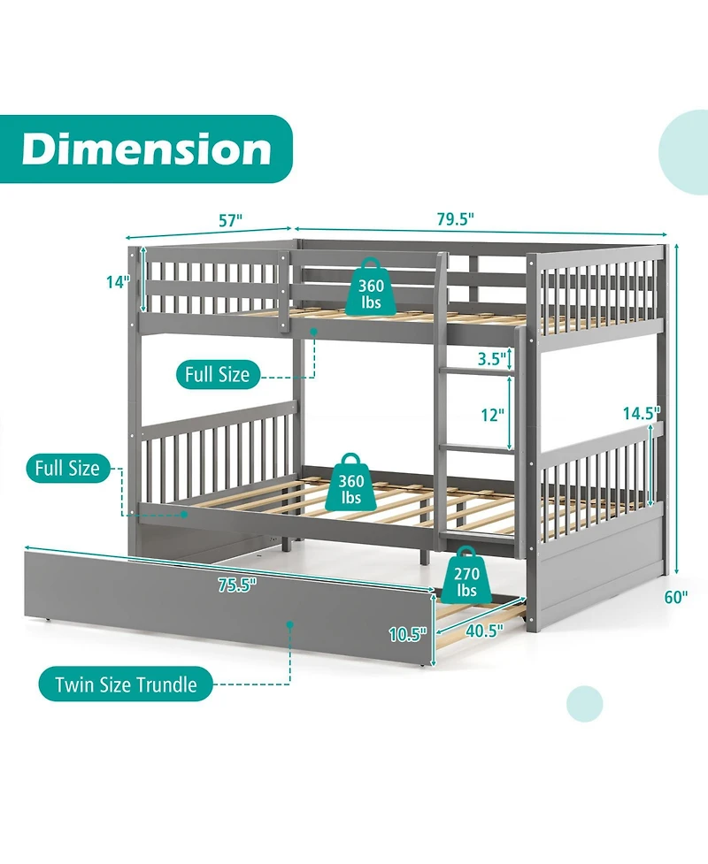 Gouun Full over Full Bunk Bed Platform Wood Bed with Ladder