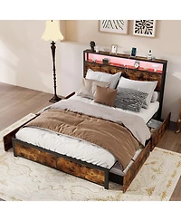 Gouun Led Bed Frame with Charging Station and 4 Storage Drawers