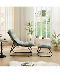 Rainsken Reclining Sling Lounge Chair with Thick Padded Cushion and Foot Stool, Perfect for Home Living Room & Reading Space