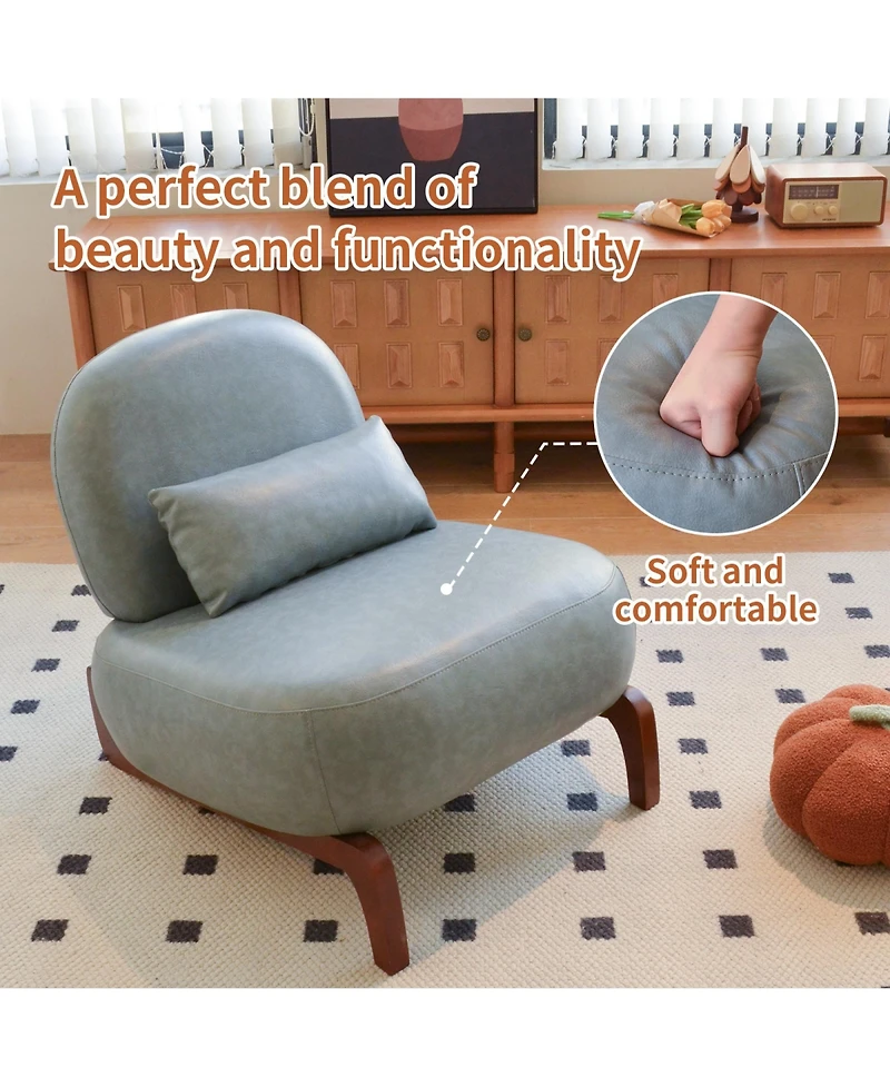 Rainsken Pu Leather Accent Chair, Comfy Reading Chair, Cute Living Room Chair with Solid Wood Legs and Soft Cushion for Bedroom and Balcony