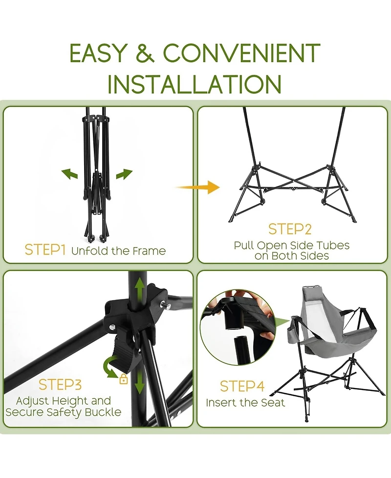 Rainsken Portable Folding Hammock Camping Chairs Set of 2, Oversized Rocking Recliner with Adjustable Backrest and Carry Bag for Outdoor Travel