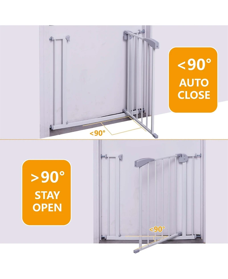 Aostirmotor Double Door Baby Safety Gate for Stairs and Doorways, Adjustable 29.5"-45.3" with Extensions, Auto Close, Pressure Mounted