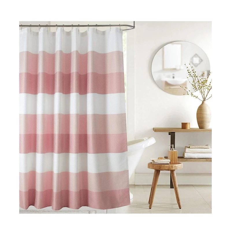 Olivia Gray Glamor Fade-resistant Striped Waffle Jacquard Shower Curtain with 12" Buttonholes
