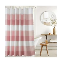 Olivia Gray Glamor Fade-resistant Striped Waffle Jacquard Shower Curtain with 12" Buttonholes