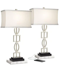 360 Lighting Evan Modern Table Lamps Set of 2 with Risers 28 1/2" Tall Brushed Nickel with Usb Charging Port for Bedroom Living Room