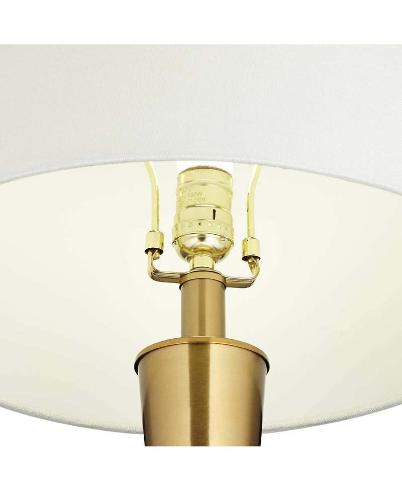 Possini Euro Design Wayne Modern Table Lamps 29 1/4" Tall Set of 2 Brass with Usb Charging Port Fabric Drum Shade for Bedroom Living Room Kids