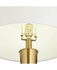 Possini Euro Design Wayne Modern Table Lamps 29 1/4" Tall Set of 2 Brass with Usb Charging Port Fabric Drum Shade for Bedroom Living Room Kids