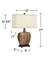 Possini Euro Design Julius Modern Table Lamp 27" Tall Copper with Usb Charging Port Dimmer Switch Drip Ceramic for Bedroom Living Room Bedside Of