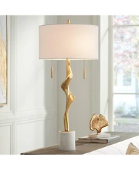 Possini Euro Design Montrose 31 3/4" Tall Sculpture Large Modern End Table Lamp Pull Chain Gold Finish Marble Single Living Room