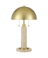 Possini Euro Design Chanterelle 24 1/2" High Mid Century Modern Table Lamp Pull Chain Beige Faux Stone Finish Brass Dome Shade