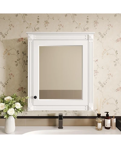 Busdays 24" x 27" Wall Mounted Bathroom Storage Cabinet with Mirror, Medicine Cabinet with Adjustable Shelf, Over the Toilet Space Saver