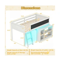 Gouun Kids Loft Bed with Led Lights and Removable Bookcase