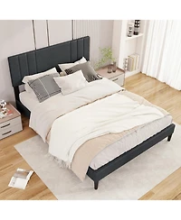 Gouun Bed Frame with Vertical Channel Tufted Headboard and Wooden Slats