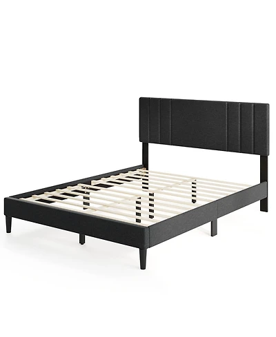 Gouun Bed Frame with Vertical Channel Tufted Headboard and Wooden Slats