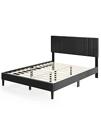 Gouun Bed Frame with Vertical Channel Tufted Headboard and Wooden Slats