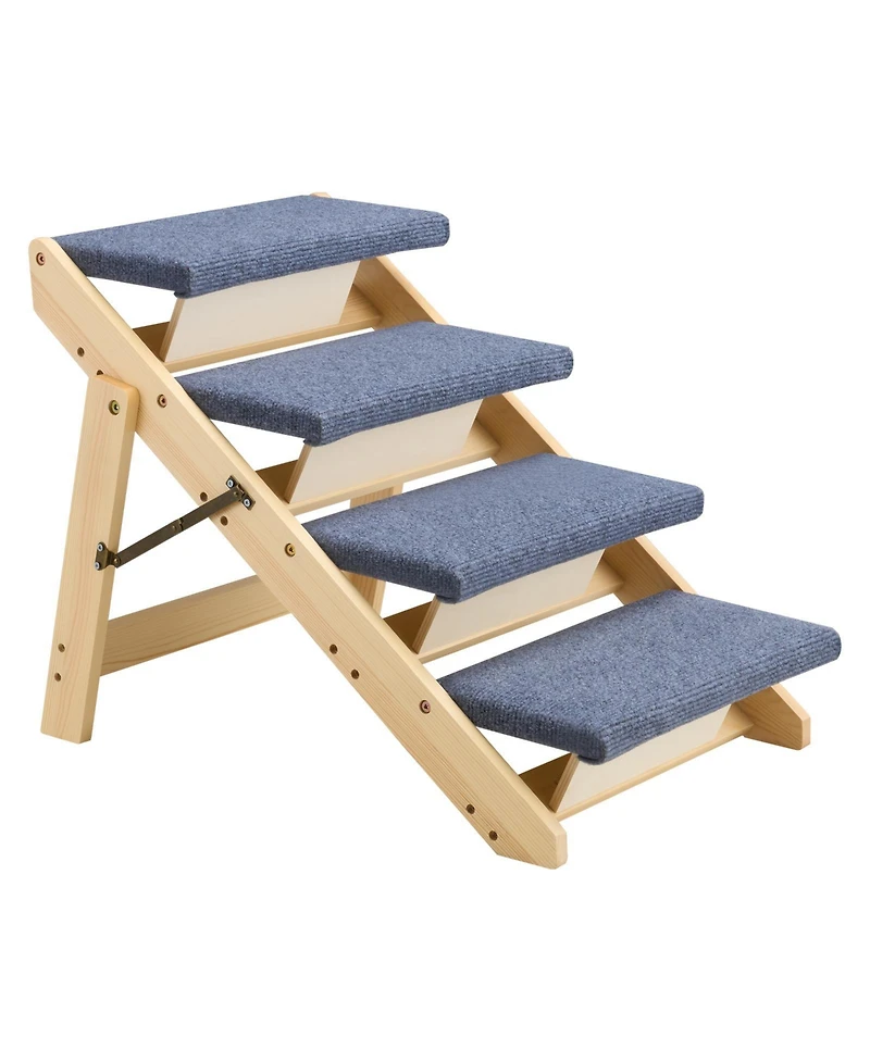 Aostirmotor Wood Pet Stairs 4-Step Dog Ladder for Bed and Sofa, 150lbs Capacity, Foldable Design for Small to Large Dogs
