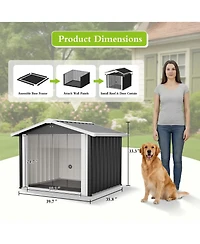 Aostirmotor 39.7" 2-in-1 Metal Dog House and Storage Shed, Weatherproof Outdoor Shelter for Dogs