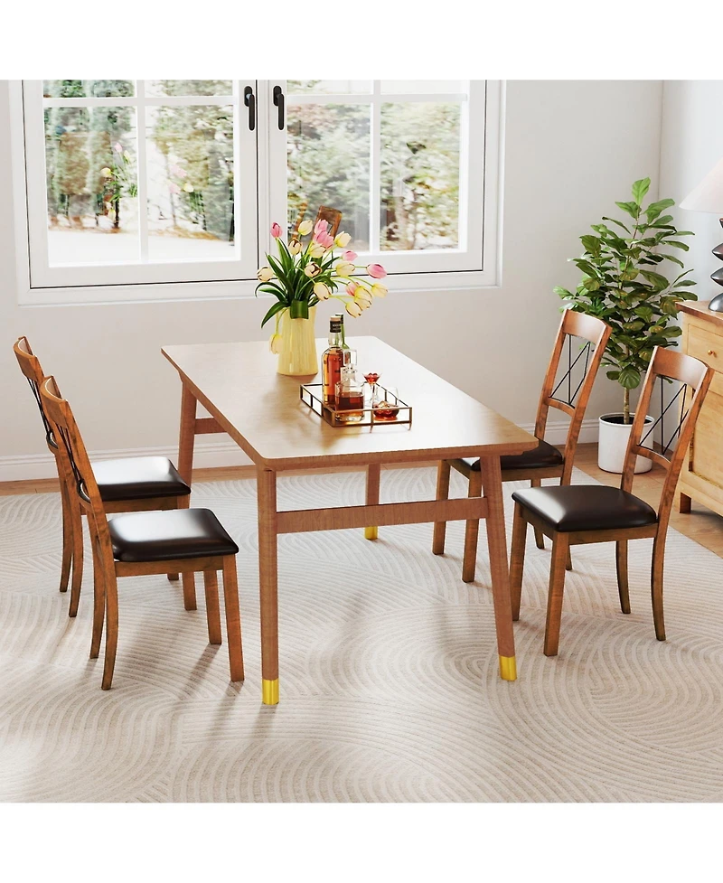 Gymax Dining Chair Set of 4 w/Rubber Wood Frame Padded Seat Cross Backrest for Room