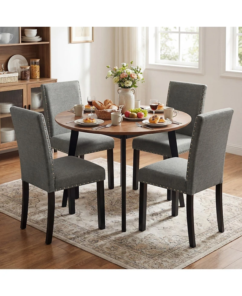 Gymax Wooden Dining Chairs Set of 4 w/Solid Rubber Bent Wood Legs for Dining Room